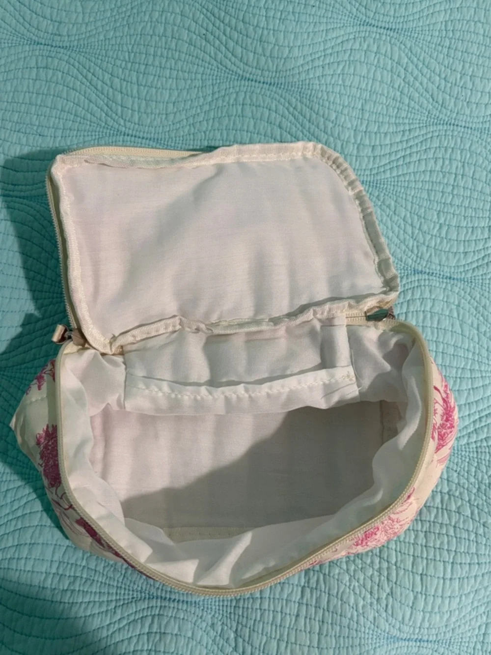 Pink Toile Quilted Cosmetic Travel Case